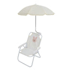 Kids Beach Chair with Umbrella Cute Cartoon Animal Print Foldable Portable Baby Camping Chair for Outdoor Activities (Rabbit)