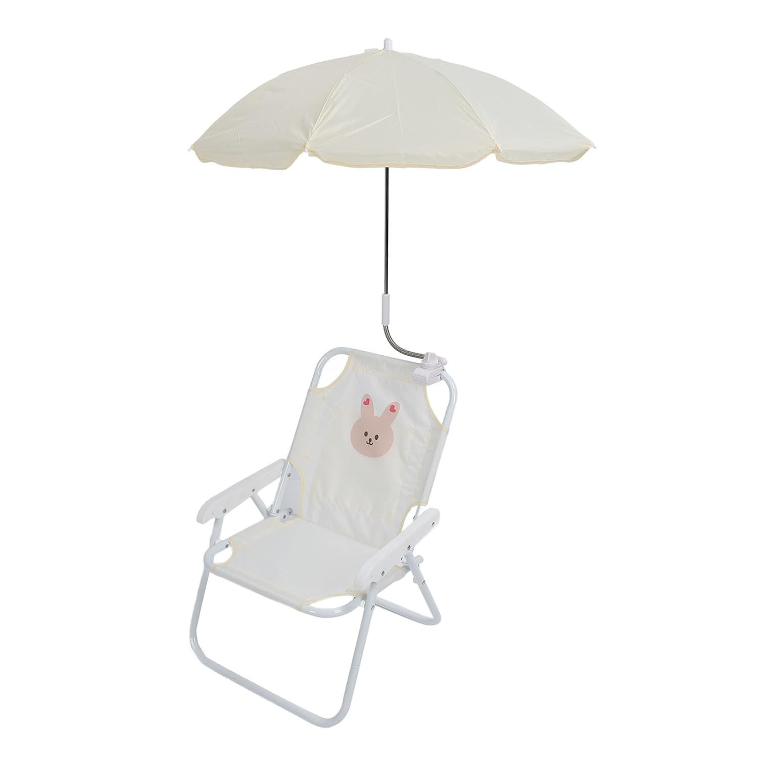 Kids Beach Chair with Umbrella Cute Cartoon Animal Print Foldable Portable Baby Camping Chair for Outdoor Activities (Rabbit)