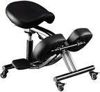 Kneeling Chair with Wheels, Ergonomic Balance Chair for Home and Office，Adjustable Saddle Chair to Improve Your Posture,Comfortable Knees and Footrest,Black,SSS-1459-M