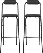 2Pcs Foldable Bar Chair, Tall Folding Chair, Portable Folding Stool Seat Height 29.53in for Outdoor/Indoor Kitchen Home Bar, Assembly Free (Black)