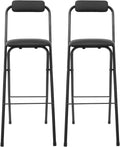Folding Bar Stool with Back,29.53 in Tall PU Cushioned Padded Foldable Stool Chair, High Folding Bar Counter Chair for Cafe Shop Dining Room (2PCS Black)
