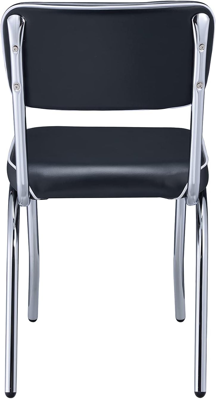 Coaster Home Furnishings Retro Set of 2 Open Back Dining Side Chairs Faux Leather Upholstered Back and Padded Seat Cushion Sturdy Steel Frame Black and Chrome 2066
