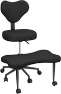 Yoga Chair with Back Support, Cross Legged Office Chair with Wheels, Meditation Chair for Home Office, Adjustable Height Ergonomic Kneeling Chair with Lumbar Support and Footrest