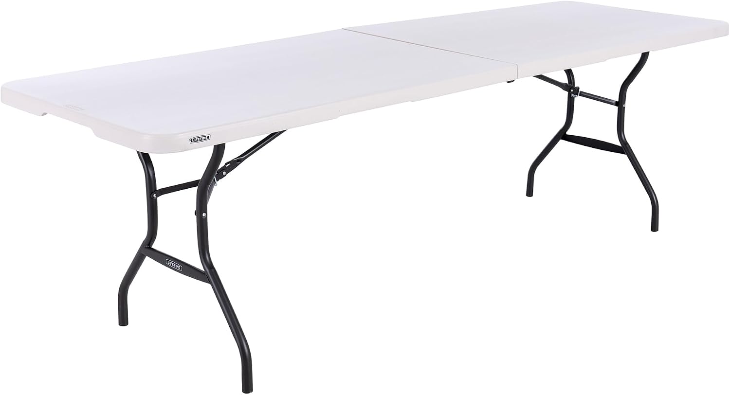 LIFETIME 8-Foot Fold-in-Half Table, Light Commercial, Durable, Portable, Seats 8, Almond