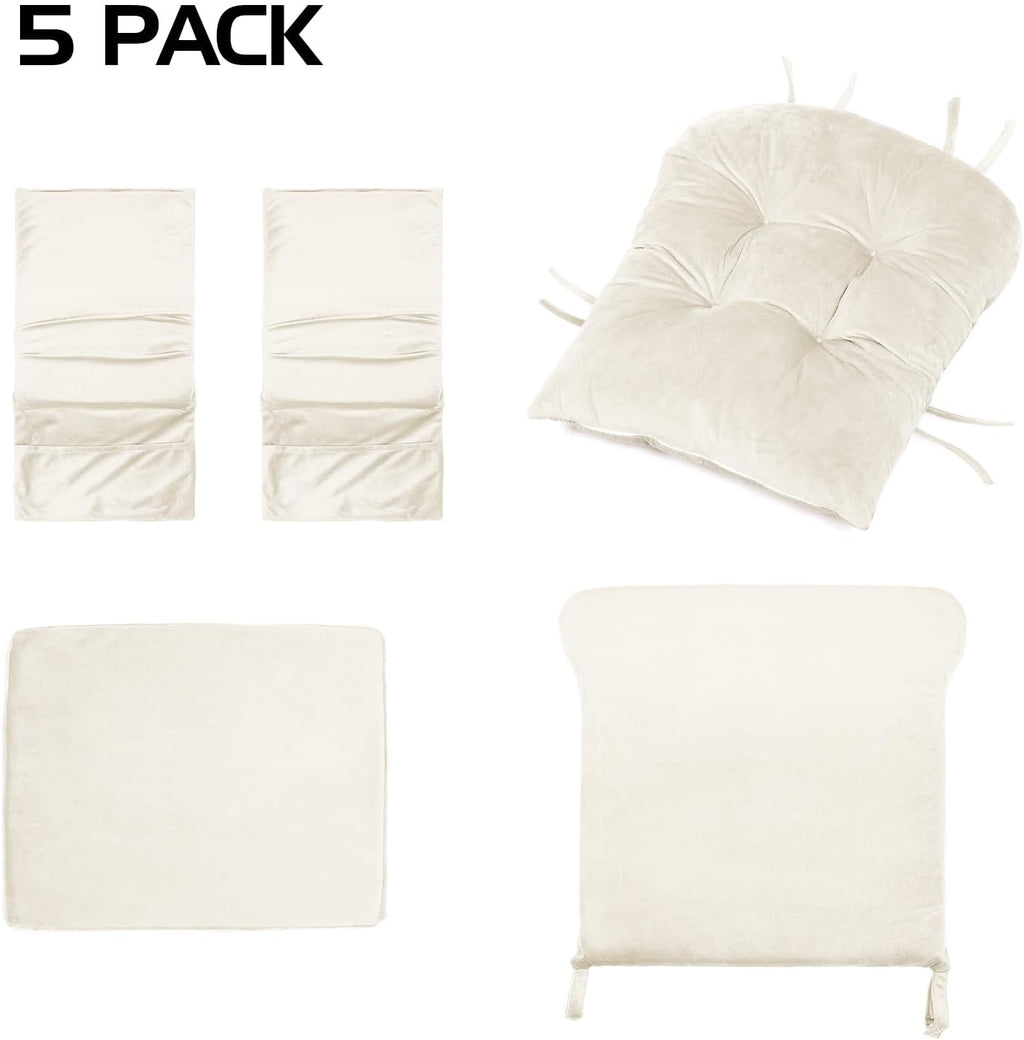 Lucky Monet 5Pcs Glider Rocker Replacement Cushions - Velvet Glider Cushions Replacement Set with Side Storage Pockets, Thick Glider Chair Cushions Washable & Non Slip, Cushion ONLY - Beige