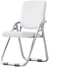 Portable Metal Folding Chair with Backrest and Padded Pu Leather Seat Comfy Dining Chair Foldable Stool(White)
