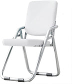 Portable Metal Folding Chair with Backrest and Padded Pu Leather Seat Comfy Dining Chair Foldable Stool(White)