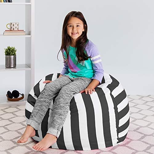 Posh Stuffable Kids Stuffed Animal Storage Bean Bag Chair Cover - Childrens Toy Organizer, Large 38" - Canvas Stripes Gray and White