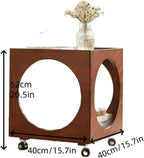 Vintage Rolling Side Table with Glass Top Wood Square Coffee Table 360° Wheels Semi-Open Storage Mobile End Table for Living Room All Occasion(White)