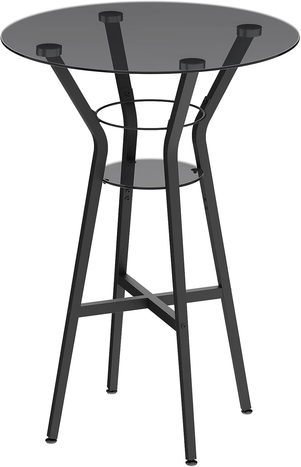 YATINEY Bar Table, 2-Tier Round High Top Table, Pub Table, Home Bar Counter Height, Bistro Tables, for Kitchen, Living Room, Meeting Room, Pub, Transparent and Black BT03BK