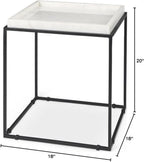 Pemberly Row Square White Marble and Black Metal End Table, 18 in x 18 in x 20 in, Raised Edges, Matte Black Base, Elegant Side Table for Living Room or Bedroom Decor