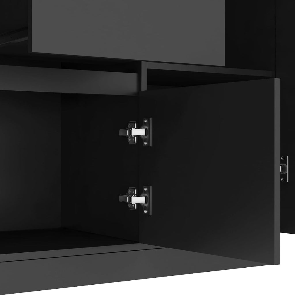 KEIKI 74'' Tall Pantry Storage Cabinet with Hutch, Adjustable Shelves and Drawer, Multifunctional Buffet Sideboard Cupboard for Living Room, Black