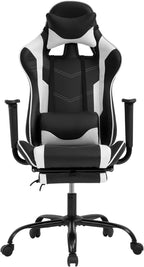 Gaming Chair Ergonomic Computer Racing Style Office Chair Adjustable High Back Gamer Chair for Home Office with Footrest Headrest Lumbar Support,White