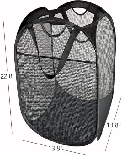 2 Pcs Strong Mesh Pop up Laundry Hamper,House Again Collapsible Laundry Basket with Durable Handles Solid Bottom High Carbon Steel Frame, Space-Saving, Easy to Open and Fold Flat for Storage(Black)