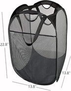 2 Pcs Strong Mesh Pop up Laundry Hamper,House Again Collapsible Laundry Basket with Durable Handles Solid Bottom High Carbon Steel Frame, Space-Saving, Easy to Open and Fold Flat for Storage(Black)