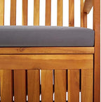 67 Inch Outdoor Storage Bench with Cushion, Solid Acacia Wood Black and Brown Patio Seat for Three, Modern Garden Storage Box for Cushions and Tools