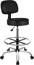 Amazon Basics Multi-Purpose Adjustable Drafting Spa Bar Stool with Sturdy Foot Rest, Back Support Cushion, 360° Swivel and Wheels, Black