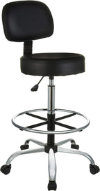 Amazon Basics Multi-Purpose Adjustable Drafting Spa Bar Stool with Sturdy Foot Rest, Back Support Cushion, 360° Swivel and Wheels, Black
