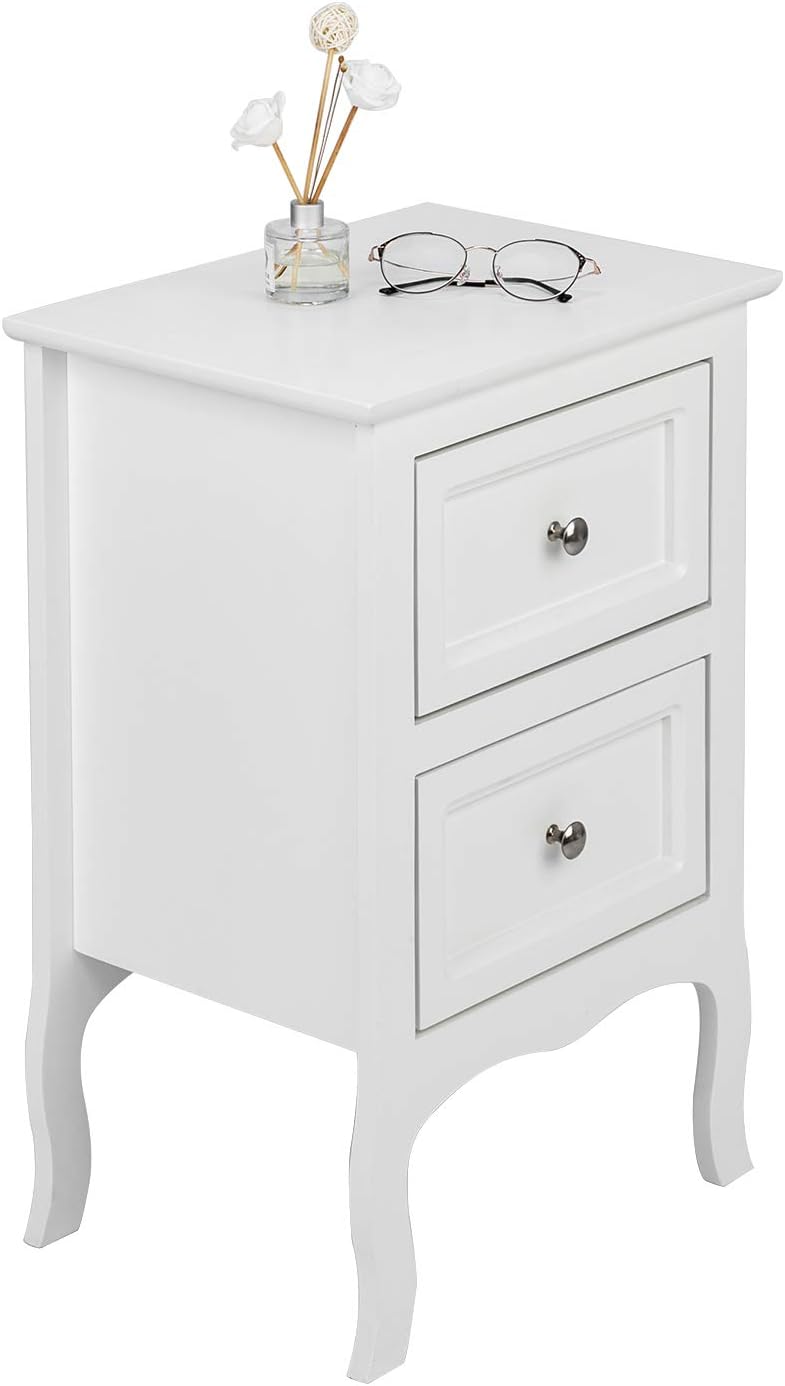 Bonnlo White Nightstand Set of 2, Nightstands with 2 Drawers, Bed Side Table/Night Stand, Small Nightstand for Bedroom, Small Spaces, College Dorm, Kids’ Room, Living Room, Wood, 16W x 12D x 24H