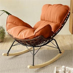 Rattan Rocking Chair with Padded Cushion, Outdoor Recliner for Patio, Porch, Bedroom & Garden – Extra Wide Seat & Stable Base (Orange)(Orange)