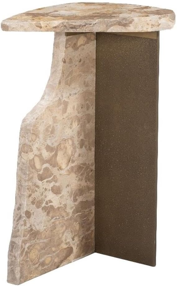 Pemberly Row Modern Marble Side Table, Beige Finish, 15.9" W x 11" D x 24" H, Natural Marble and Iron Construction, Rubber Feet, Stylish Living Room or Bedroom Accent Table