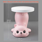 Creative Resin Cat Side Table with Tray, Multifunctional Accent Table for Small Spaces, Cartoon End Tables for Living Room, Bedroom or Entryway(Beige)