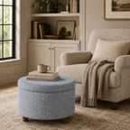 HomePop 24" Large Round Storage Ottoman - Blue Gray Woven Fabric