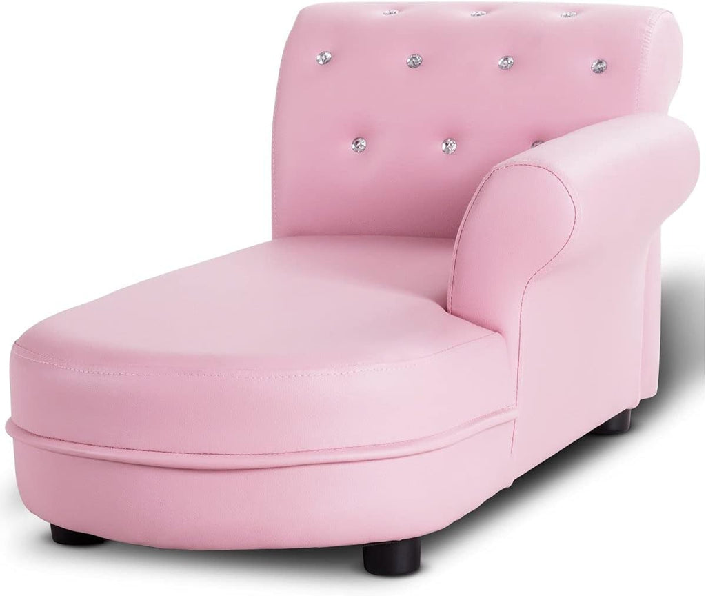 GLACER Kids Sofa, Pink Toddler Couch Princess Sofa with PVC Leather and Embedded Crystal, Upholstered Children Chaise Lounge, Baby Sofa Chair Children Armchair for Girls