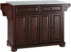 BOWERY HILL Wood Kitchen Island with Stainless Steel Top in Mahogany