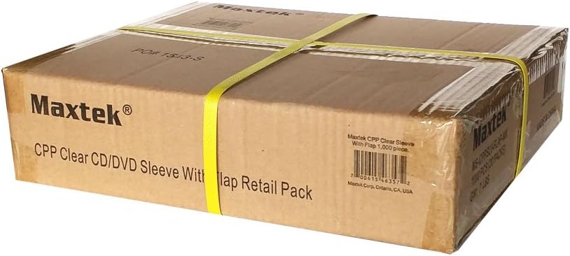 Maxtek 1,000 Pieces Clear Transparent CPP Plastic CD DVD Sleeves Envelope Holder, 100 Micron Thickness.
