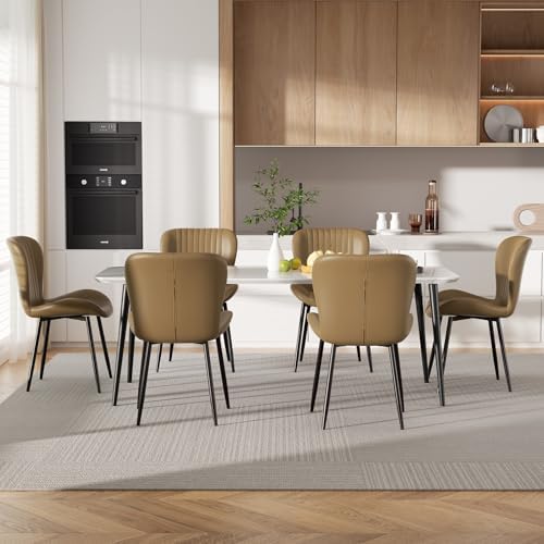 Dining Chairs Set of 2, Modern Upholstered Pu Leather Kitchen Side Chairs Dining Room Chairs Comfy Backrest, Brown