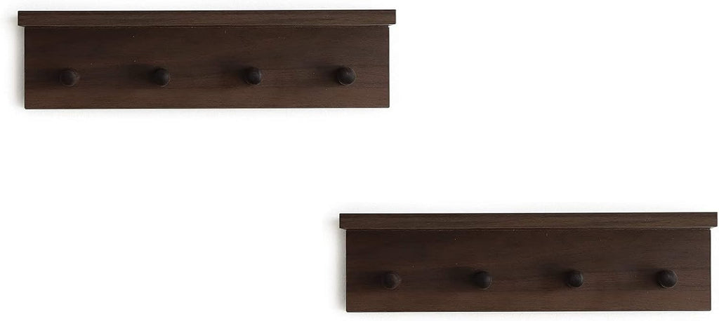 Entrance Coat Rack ，Coat Hooks, Wall-Mounted Wooden Hook Rack, Wall-Mounted Shelves are Very Suitable (Walnut Color Finish—A-2)