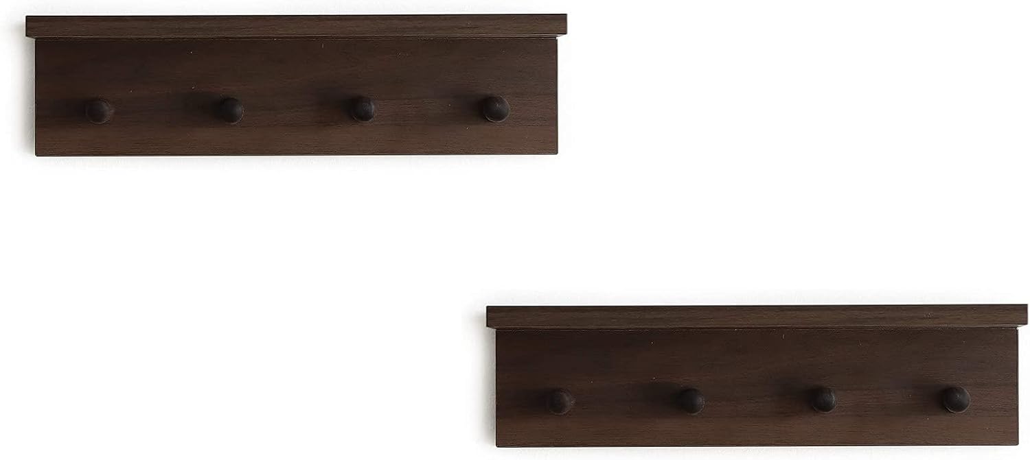 Entrance Coat Rack ，Coat Hooks, Wall-Mounted Wooden Hook Rack, Wall-Mounted Shelves are Very Suitable (Walnut Color Finish—A-2)