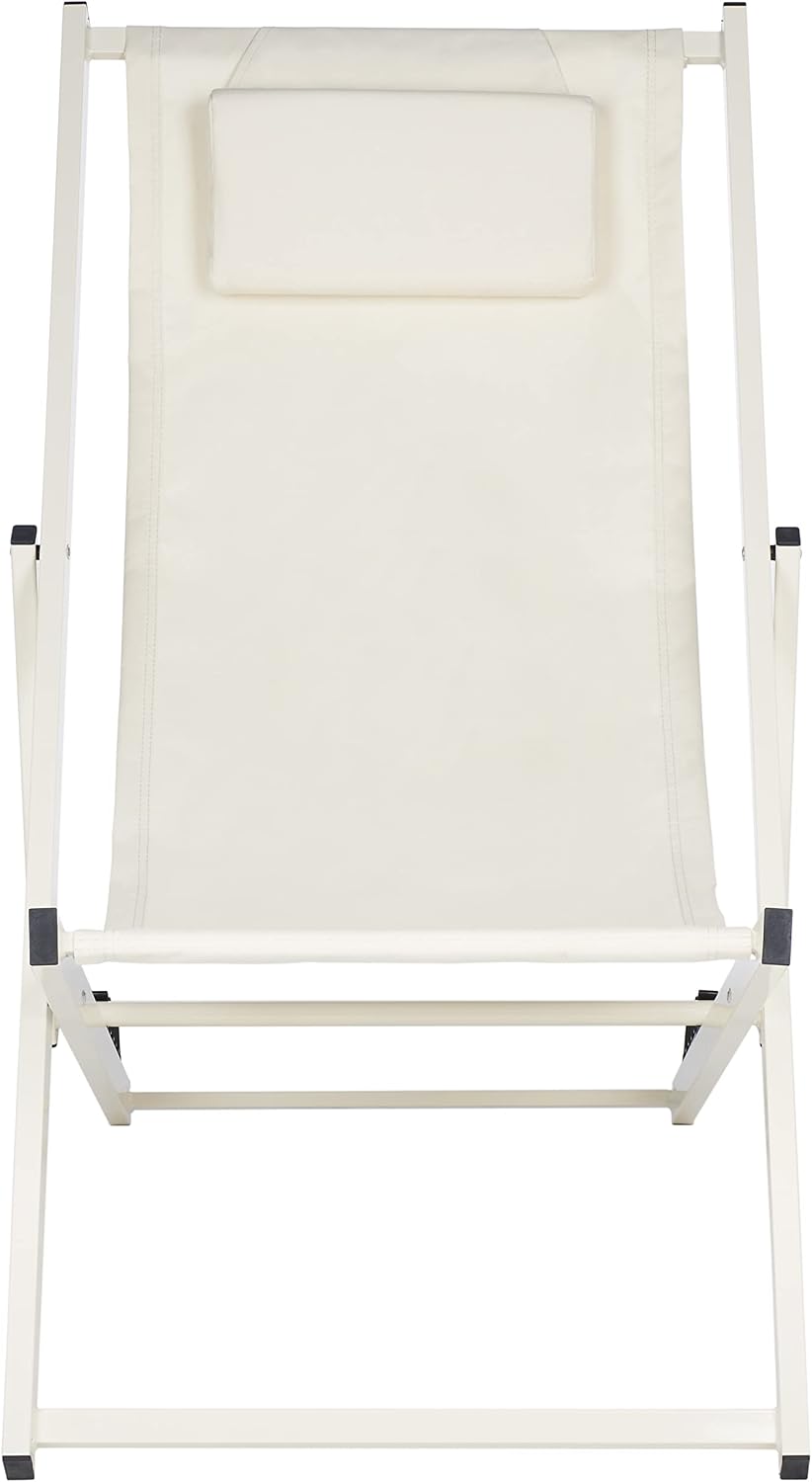 SAFAVIEH Outdoor Collection Camlin Beige/Beige Adjustable Folding Sling Chair Set of 2 (Fully Assembled)