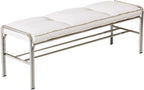 Modern Stainless Steel Long Bench with White Leather Cushion Home-use Soft-Padded Shoe Changing Stool Entryway(Large)
