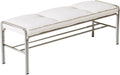 Modern Stainless Steel Long Bench with White Leather Cushion Home-use Soft-Padded Shoe Changing Stool Entryway(Small)