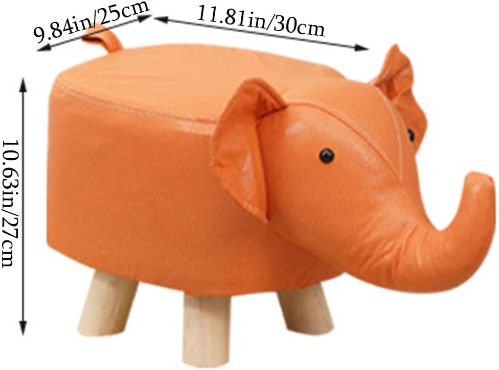 Cute Animal Footstool, Solid Wood Cartoon Stool with Soft Padded Cushion and Non-Slip Feet, Animal Shape Ottoman for Kids, G