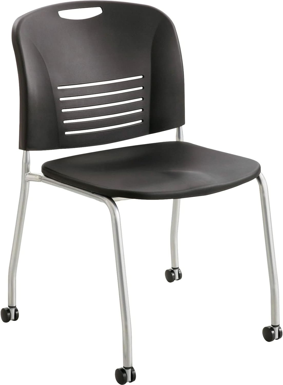 Safco 4291BL Vy Straight Leg Stack Chair with Casters, (Qty. 2), Black