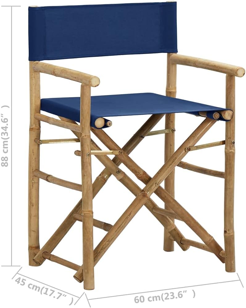 SKM Folding Director's Chairs 2 pcs Blue Bamboo and Fabric