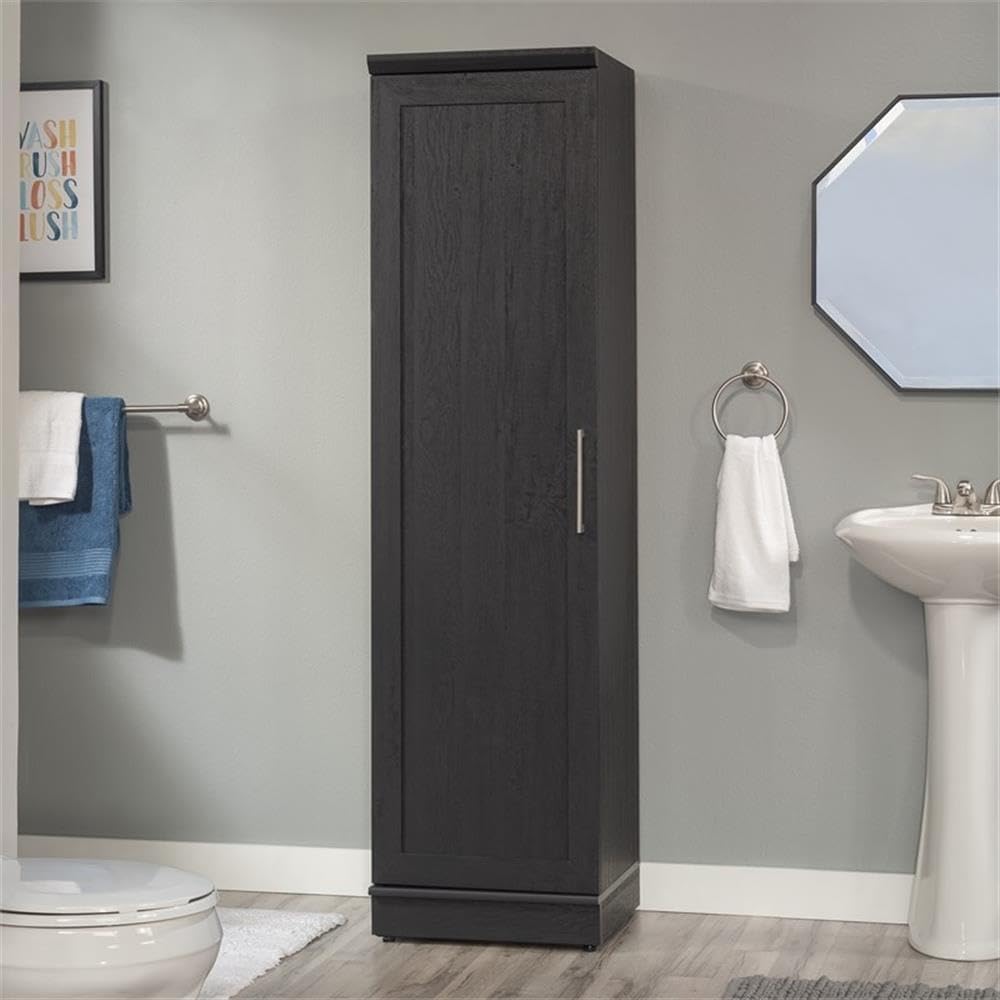 MAKLAINE Engineered Wood Single Door Pantry, 71 in Tall, Raven Oak Finish, Adjustable Shelves, Reversible Door, Compact Design for Kitchen, Dining Room, or Garage Storage