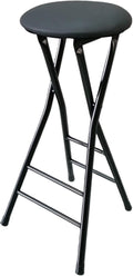 Round Padded Folding High Chiar for Kitchen, Outdoor, Camping, Foldable Bar Stool Backless, Portable Adult Foldable Stool (Color : Black, Size : 80cm/31.5in)