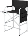 Tall Directors Chair, Portable Makeup Artist Chair with Side Table, Cup Holder, Storage Bag and Footrest, 41'' Seat Height Folding Camping Chairs for Tailgating Camp Lawn Picnic Fishing Beach