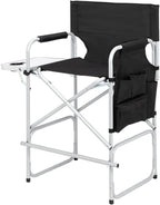 Tall Directors Chair, Portable Makeup Artist Chair with Side Table, Cup Holder, Storage Bag and Footrest, 41'' Seat Height Folding Camping Chairs for Tailgating Camp Lawn Picnic Fishing Beach
