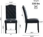 Kosydown Dining Chairs Set of 2, Modern Upholstered Dining Room Chairs with Button-Tufted Back, Waterproof Faux Leather Side Chairs with Solid Wood Legs, 330lb Capacity Kitchen Chairs, Black