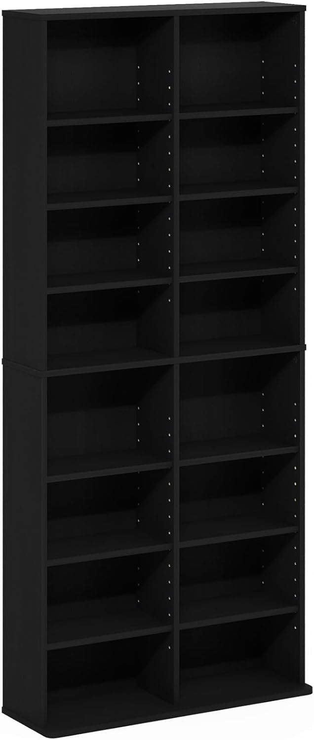 Furinno Jaya DVD Shelf, 16-Shelf Wide CD Rack, Media Shelf with Adjustable Shelves, 8 x 2 DVD Storage Cabinets for CD Blueray Game Disc, Easy Assembly, for Living Room, Home Office, Americano