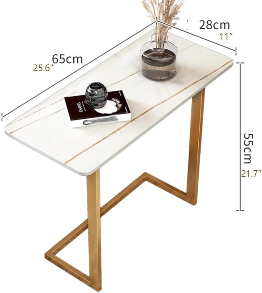 Sintered Stone End Tables C Shaped Couch Table Narrow Snack Table Living Room Small Tables Modern Rectangular Side Table for Couch Sofa Bedside(Platinum+Black)