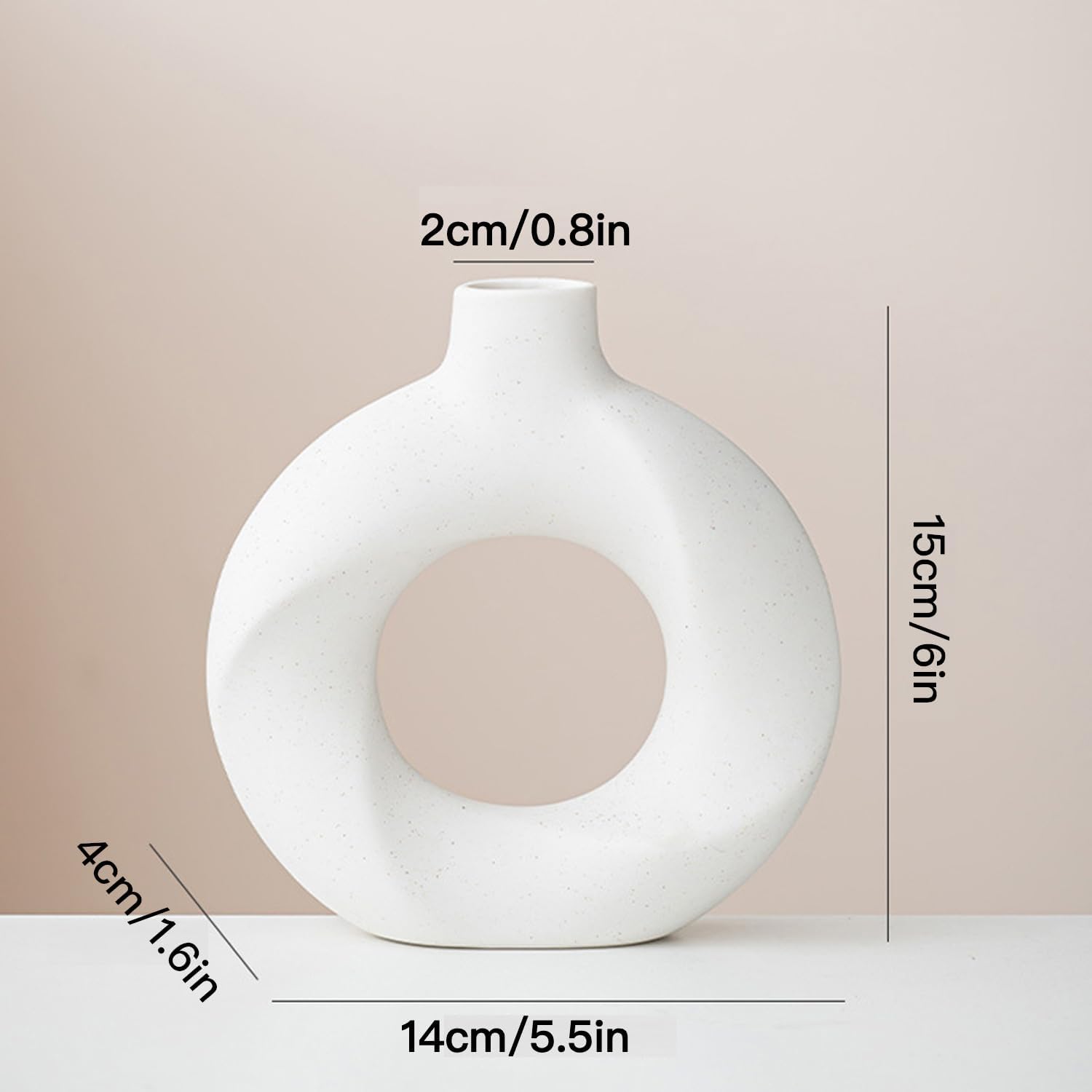 Donut Ceramic Vase Set of 2,Nordic Modern,Hollow,Decorative Ceramic Aesthetic Flower Vase for Home Decor Table Centerpiece Wedding Dining Living Room Office Bookshelf (White)