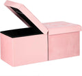 Folding Ottoman Bench with Storage - 34Inches Teddy Velvet Foot Stool Ottoman Bench, Padded Seat, Storage Chest,Blanket Store, for Entryway Livingroom and Bedroom,Pink (34" D x 13" W x 13" H)