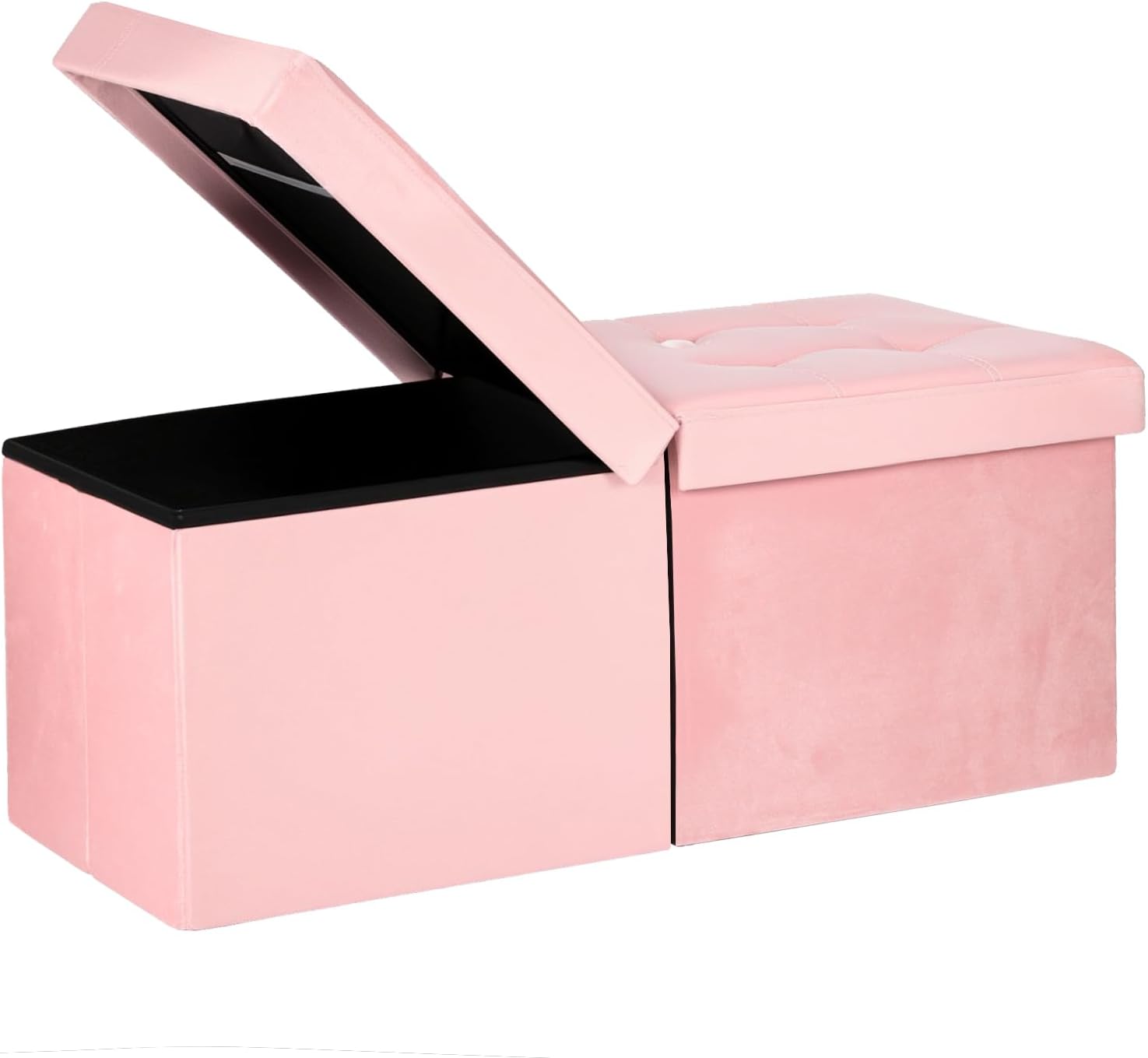Folding Ottoman Bench with Storage - 34Inches Teddy Velvet Foot Stool Ottoman Bench, Padded Seat, Storage Chest,Blanket Store, for Entryway Livingroom and Bedroom,Pink (34" D x 13" W x 13" H)