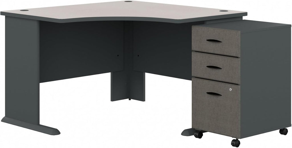 Bush Business Furniture Series A 48W Corner Desk with Mobile File Cabinet in Slate and White Spectrum